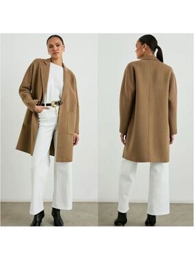Women's Stitch and Feather Full Length Long Camel Brown Coat